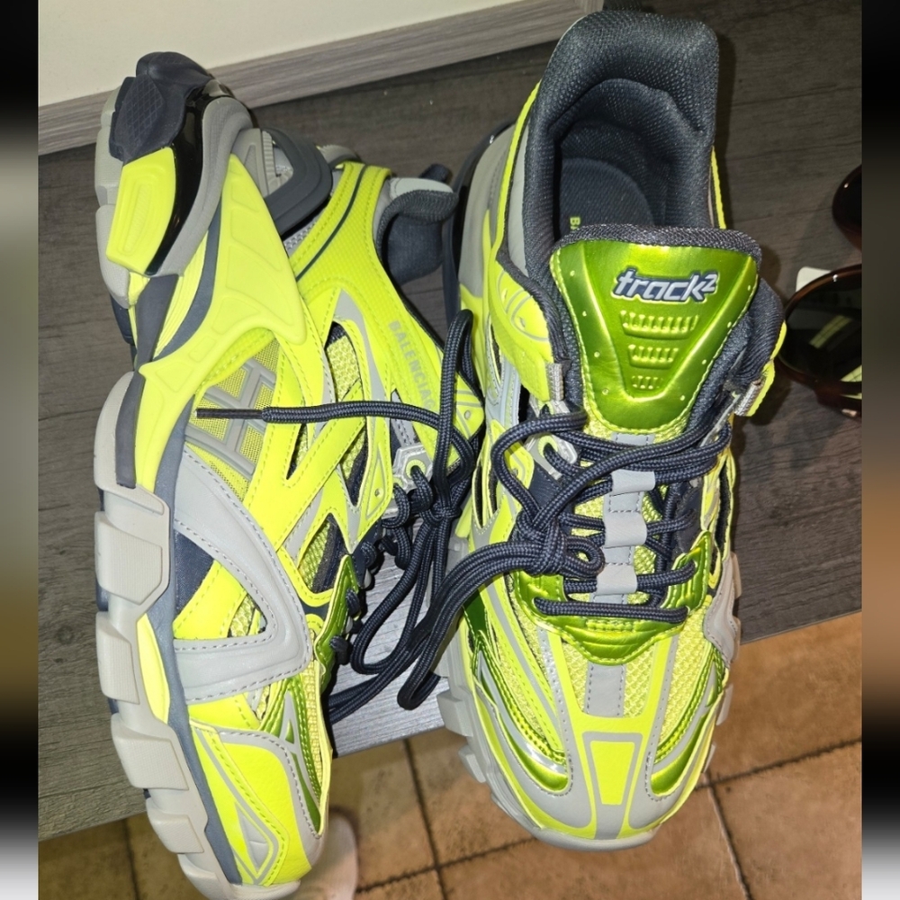 Balenciaga Track Sneakers in Neon Yellow and Gray